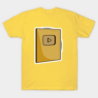 Gold color you tube play button award sticker design vector illustration. Victory object icon concept. Play button logo symbol icon. T-Shirt